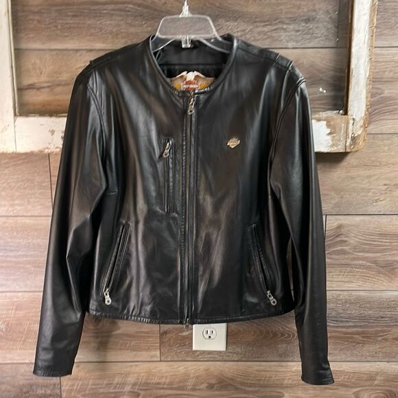 Harley Davidson Womens Leather Motorcycle Jacket Embroidered Logo Size XL Vtg - Picture 6 of 16